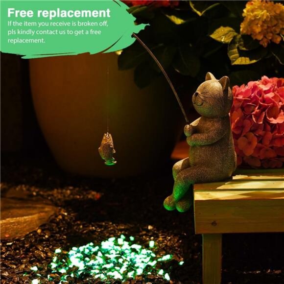 Fishing Cat Garden Statue – 10" Little Cat Fisher for Garden Pond Decor - Picture 3 of 8